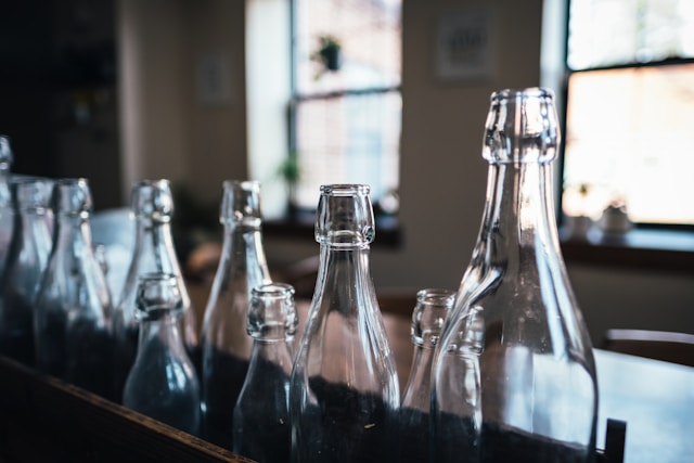 Bottles on factory production line